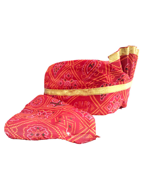 BookMyCostume Bandhej Turban/Pagdi with Turra for Men & Women | Wedding & Celebration Headwear | Traditional Rajasthani Pagdi for Barati & Guests | Free Size